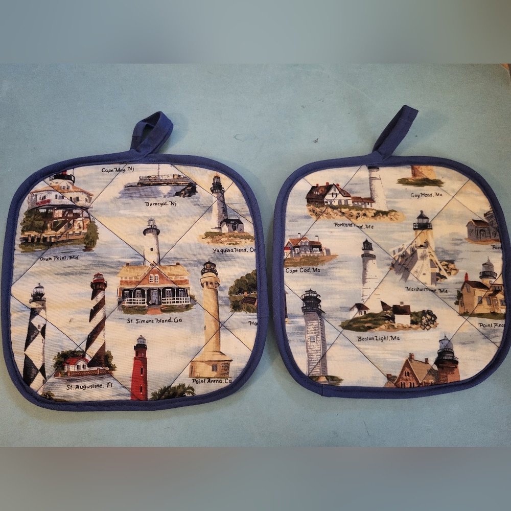 New Lighthouse Themed Pot Holders - Blue and White # 313